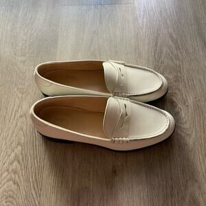 koio brea off white pearl modern italian leather penny slot loafer shoes size 37